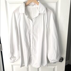 Women's White Korean Cotton Billowed Button Down Shirt Free Size or one size
